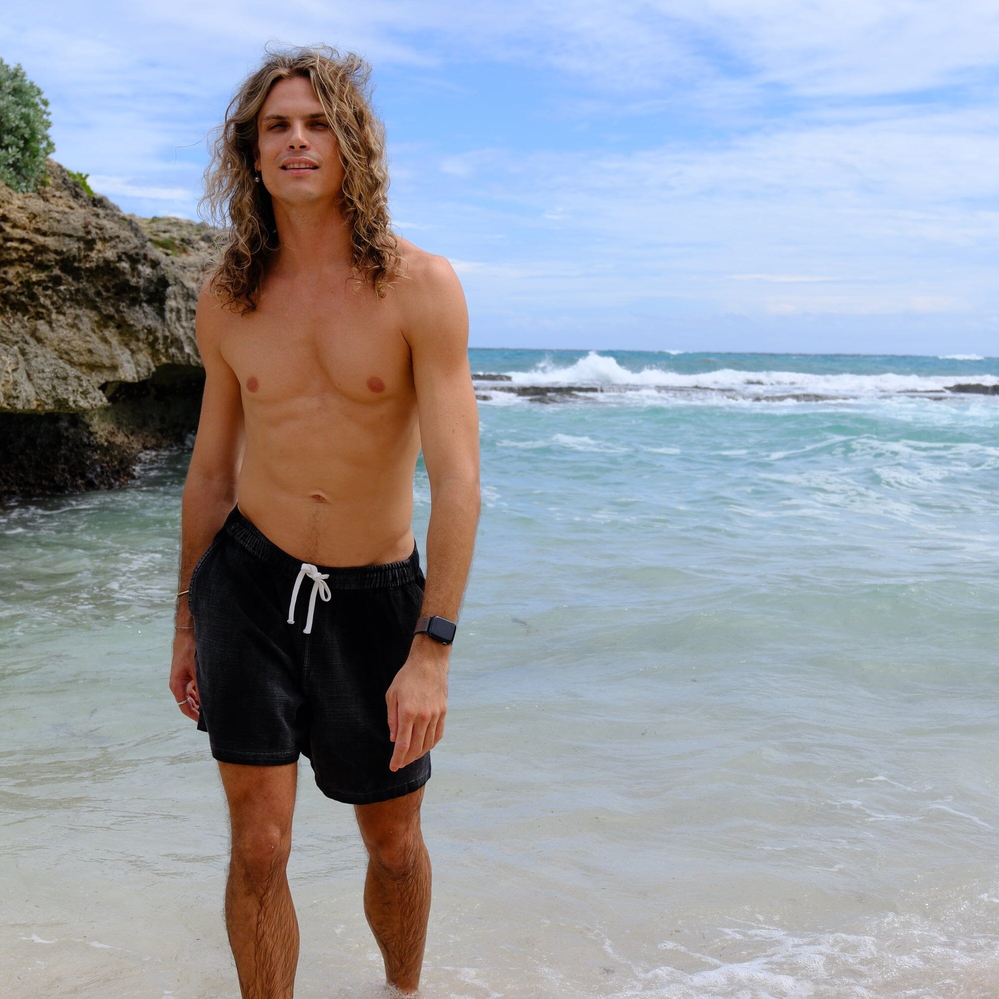 Black Stone Washed Cotton Shorts