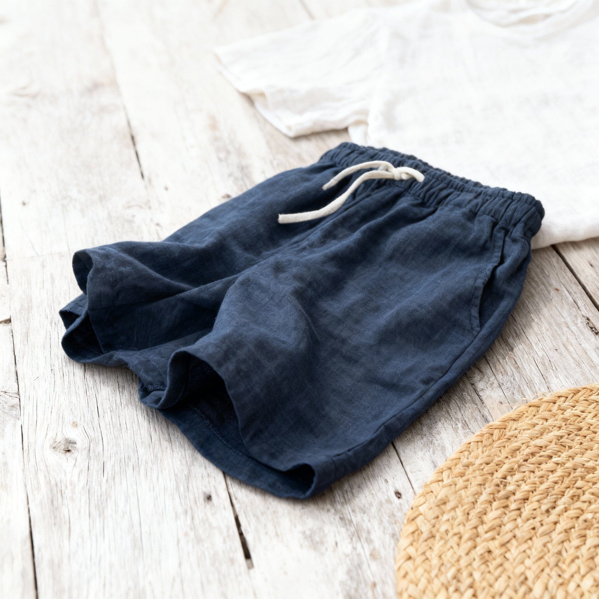 Navy Cotton Drawstring Shorts
